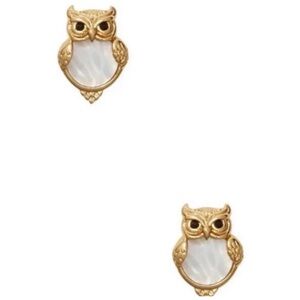 New Kate Spade owl stud earring mother of pearl / gold